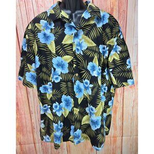 Pussers West Indies Mens Black Silk Blend Tropical Hawaiian Shirt Large